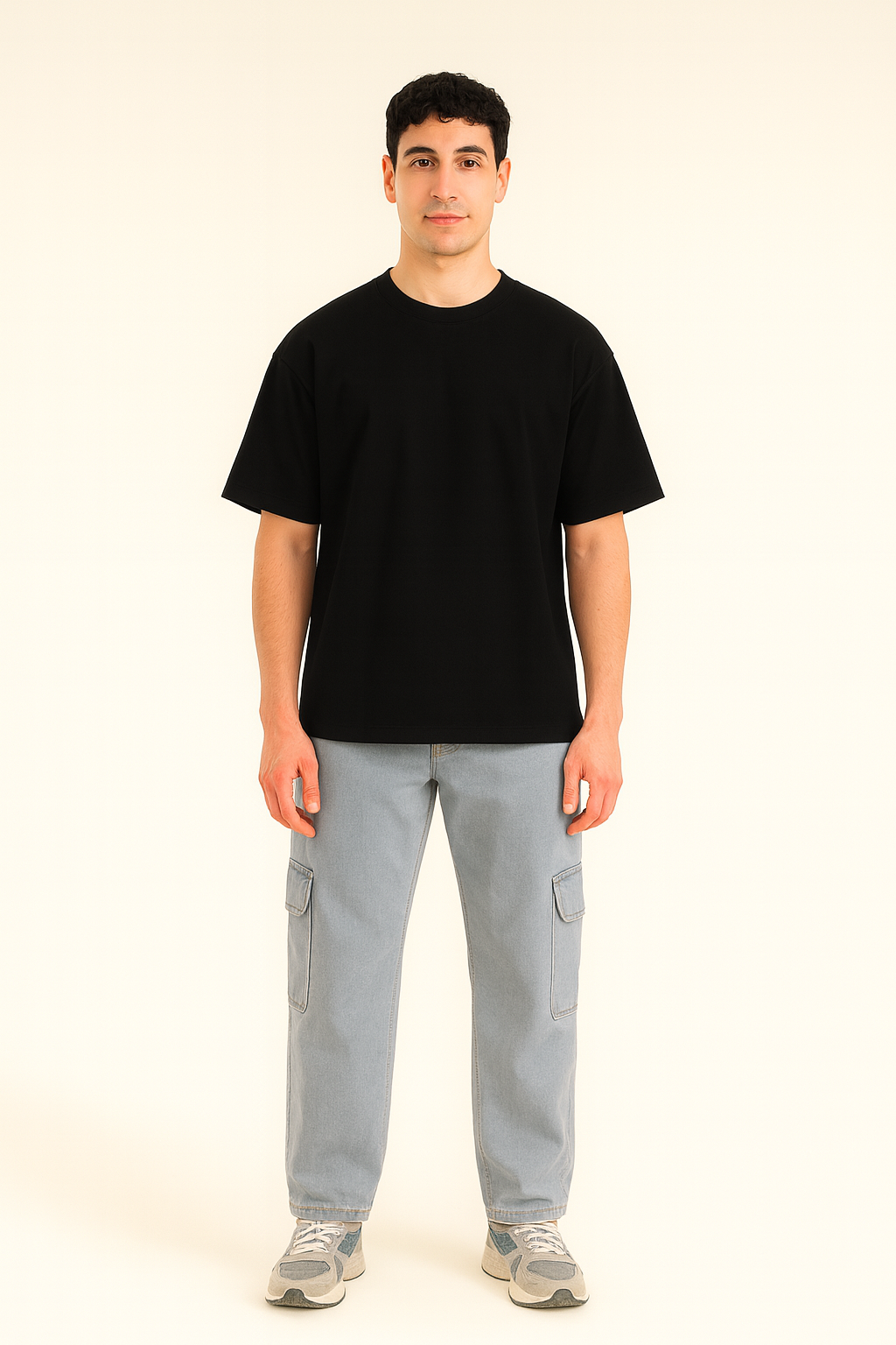 Oversized Black T-Shirt with Fierce Eagle & Knight Warrior Graphic – Bold Streetwear Tee for Men
