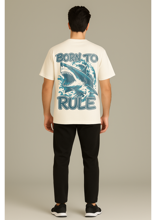 Born to Rule Oversized T-Shirt with Shark Graphic