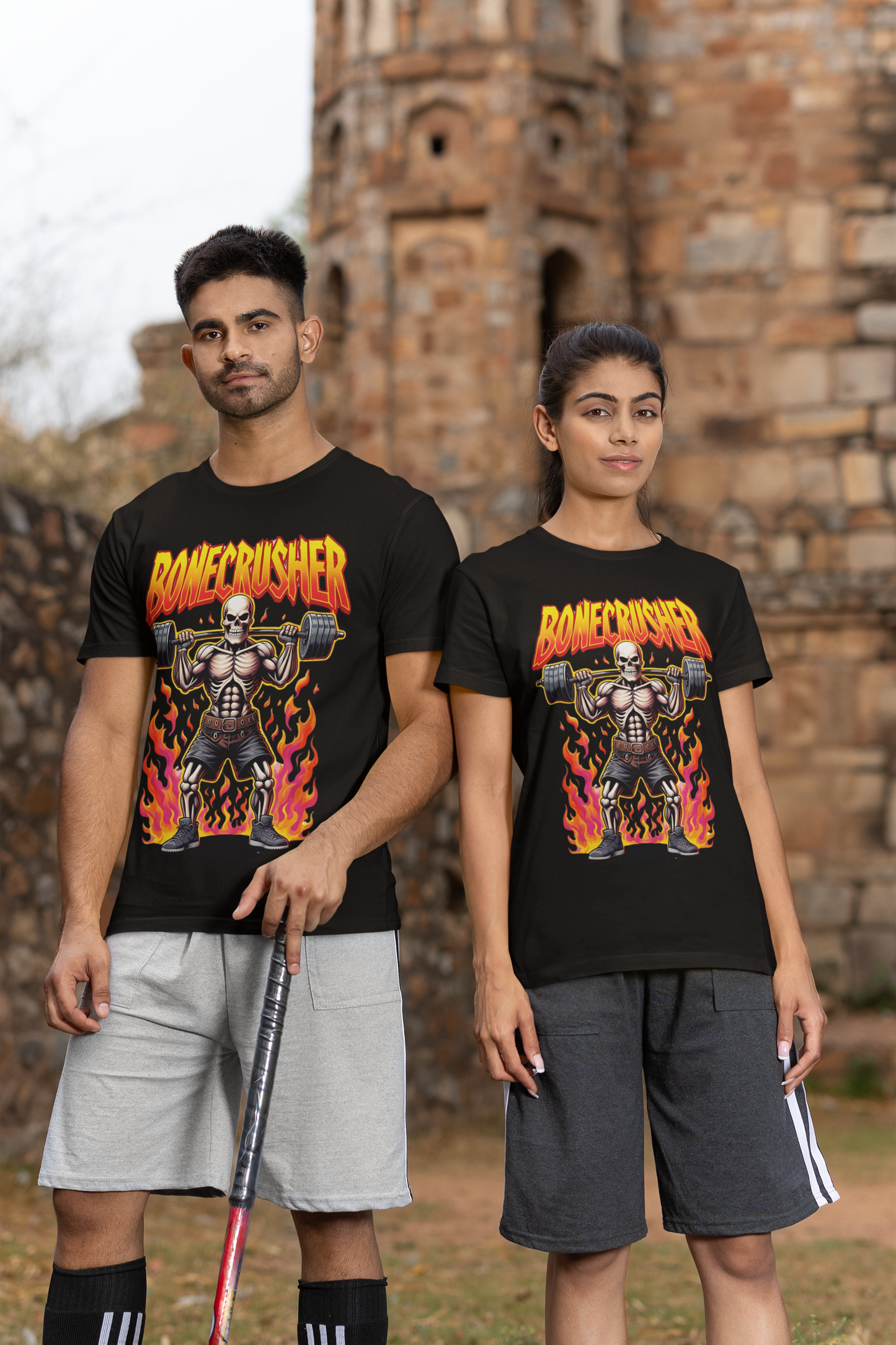 Bonecrusher Graphic T-Shirt – Bold Skull & Flames Streetwear Tee for Men & Women