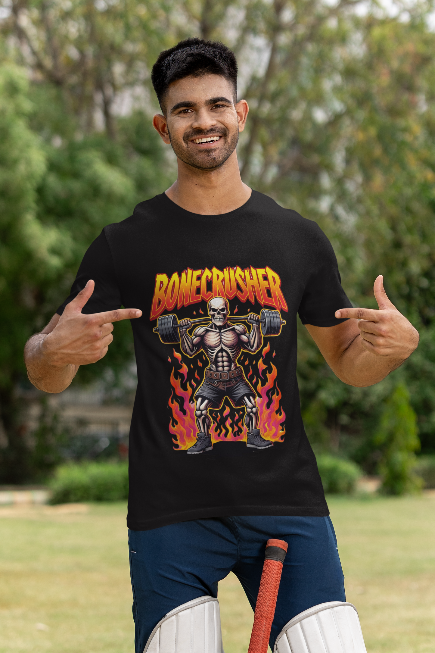 Bonecrusher Graphic T-Shirt – Bold Skull & Flames Streetwear Tee for Men & Women