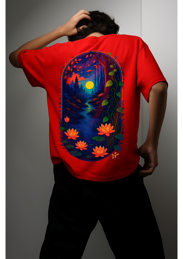 Oversized White T-Shirt with Vibrant Nature Sunset Graphic Tee