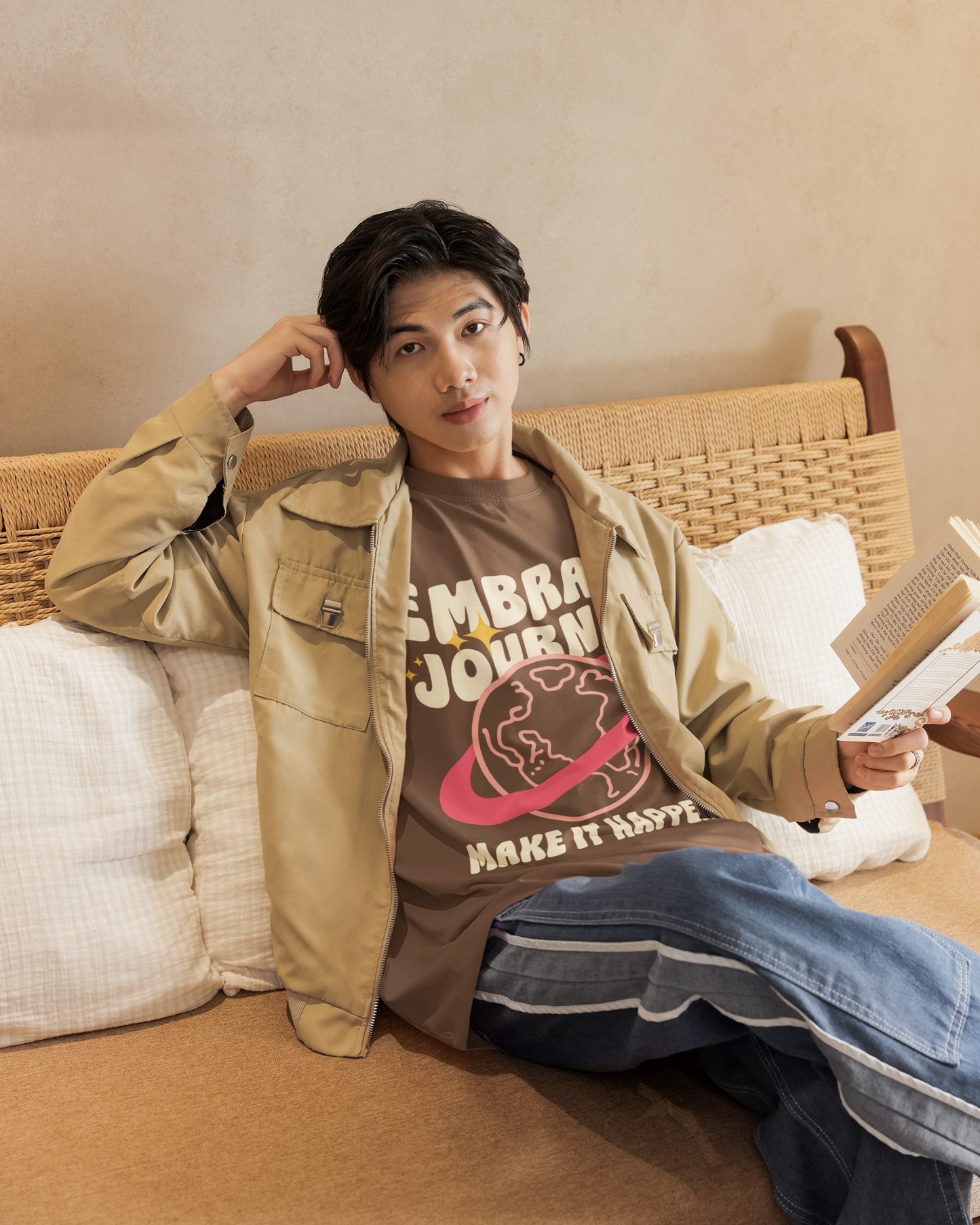 Unisex Oversized Brown Embrace Journey Oversized T-Shirt