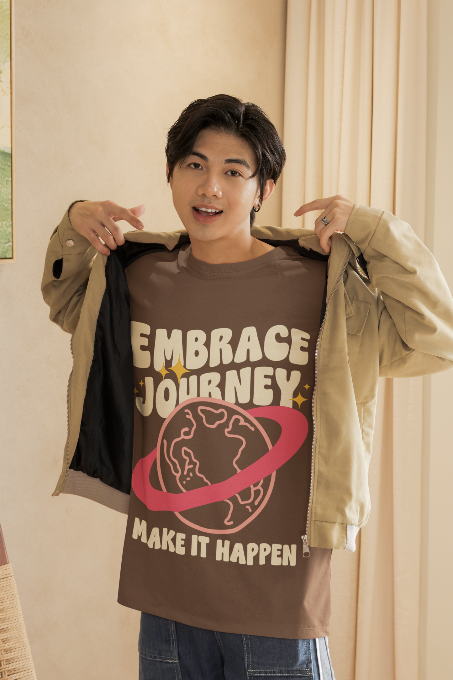 Unisex Oversized Brown Embrace Journey Oversized T-Shirt