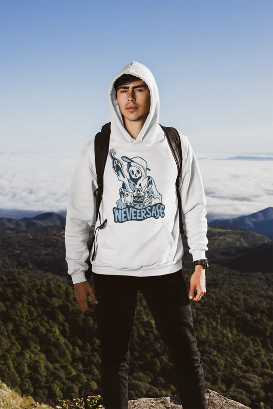 Never Safe Oversized White Hoodie