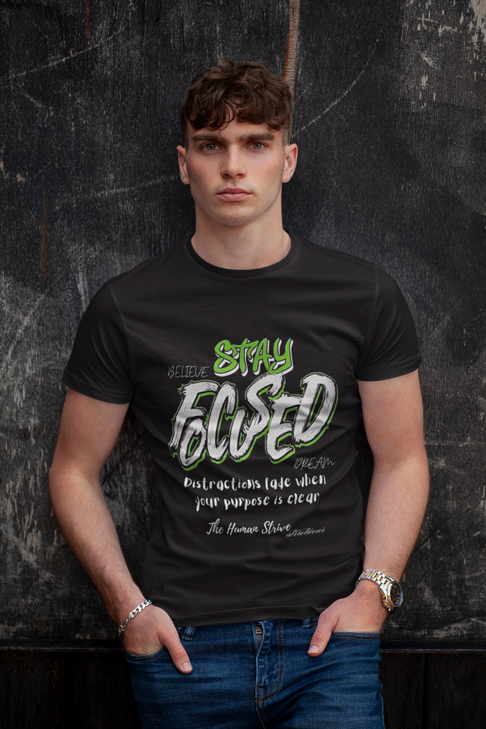 Stay Focused Regular Fit T-Shirt – Motivational Streetwear Tee by The Human Strive