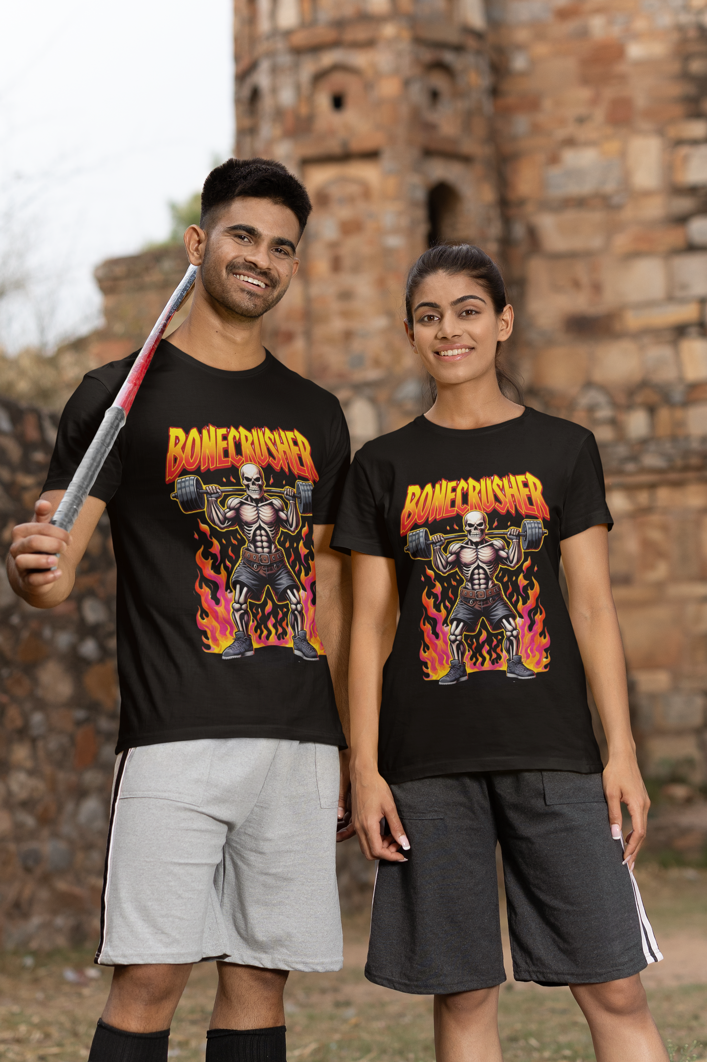 Bonecrusher Graphic T-Shirt – Bold Skull & Flames Streetwear Tee for Men & Women