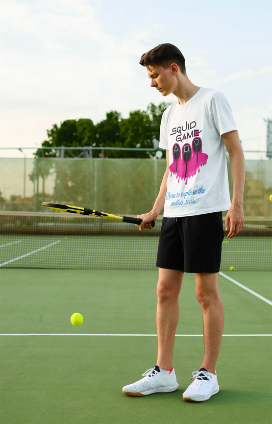 White Squid Game Inspired Graphic T-Shirt – Born to Explore the Endless Seas.