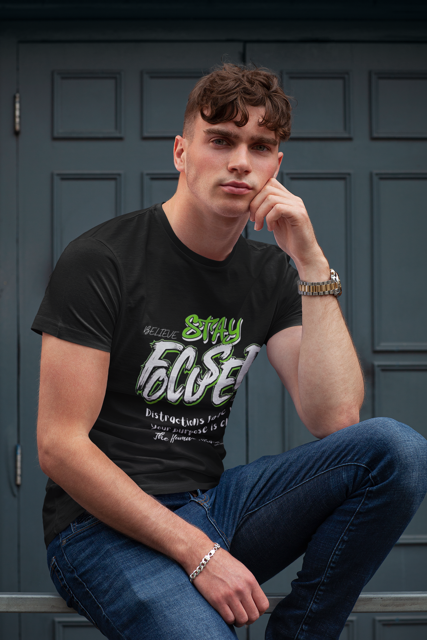 Stay Focused Regular Fit T-Shirt – Motivational Streetwear Tee by The Human Strive
