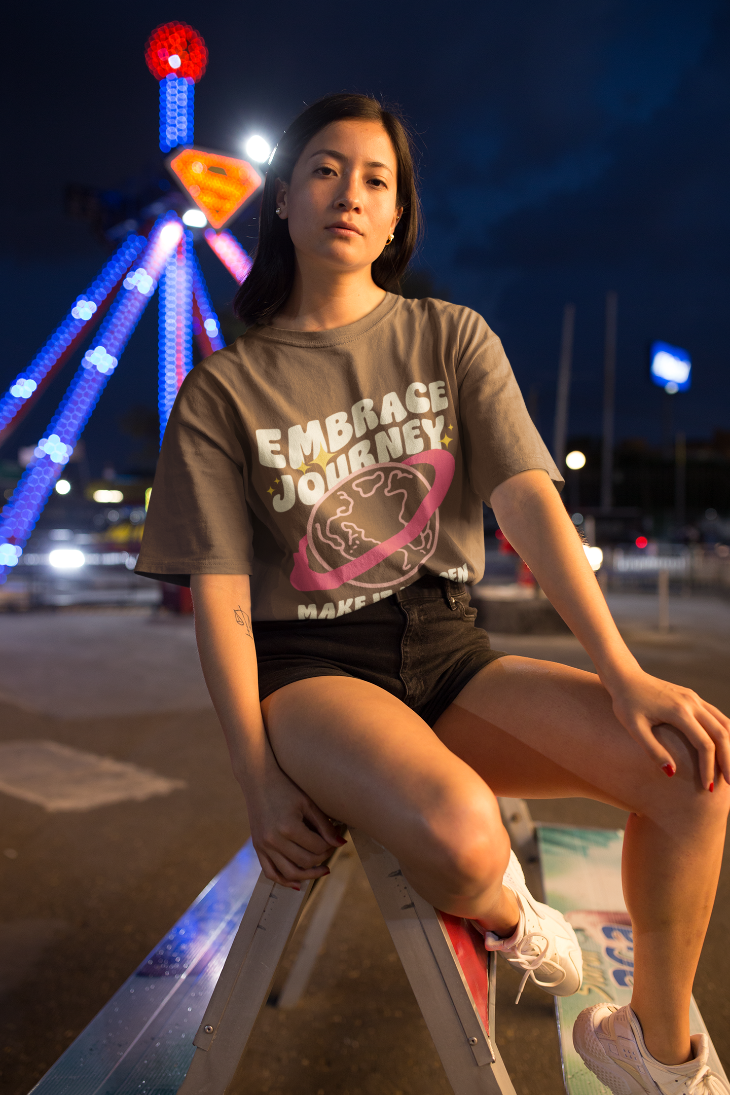 Unisex Oversized Brown Embrace Journey Oversized T-Shirt