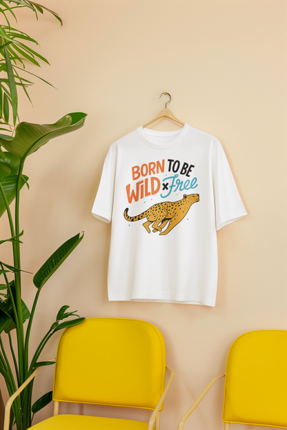 Oversized White T-Shirt with Cheetah Graphic