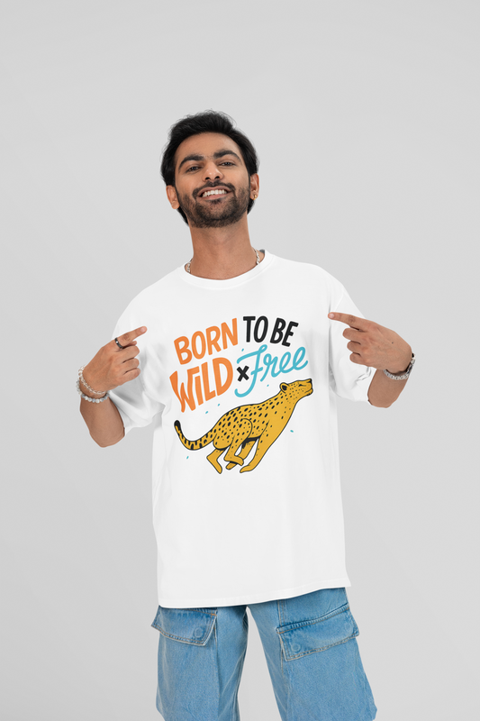 Oversized White T-Shirt with Cheetah Graphic – Born to Be Wild & Free Unisex Tee