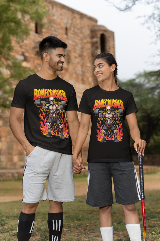 Bonecrusher Graphic T-Shirt – Bold Skull & Flames Streetwear Tee for Men & Women