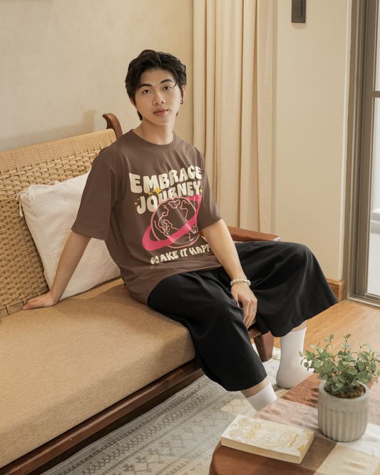 Unisex Oversized Brown Embrace Journey Oversized T-Shirt
