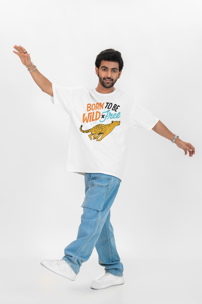 Oversized White T-Shirt with Cheetah Graphic