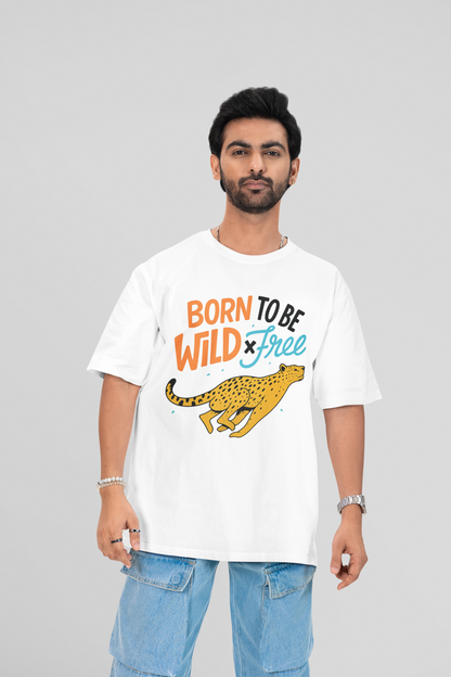 Oversized White T-Shirt with Cheetah Graphic