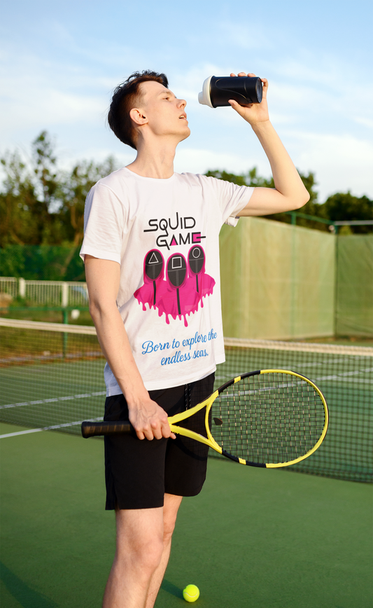 White Squid Game Inspired Graphic T-Shirt – Born to Explore the Endless Seas.
