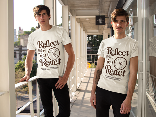 Reflect Before You React Oversized White T-Shirt – Motivational Graphic Tee for Men