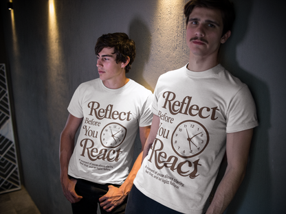 Reflect Before You React Oversized White T-Shirt – Motivational Graphic Tee for Men